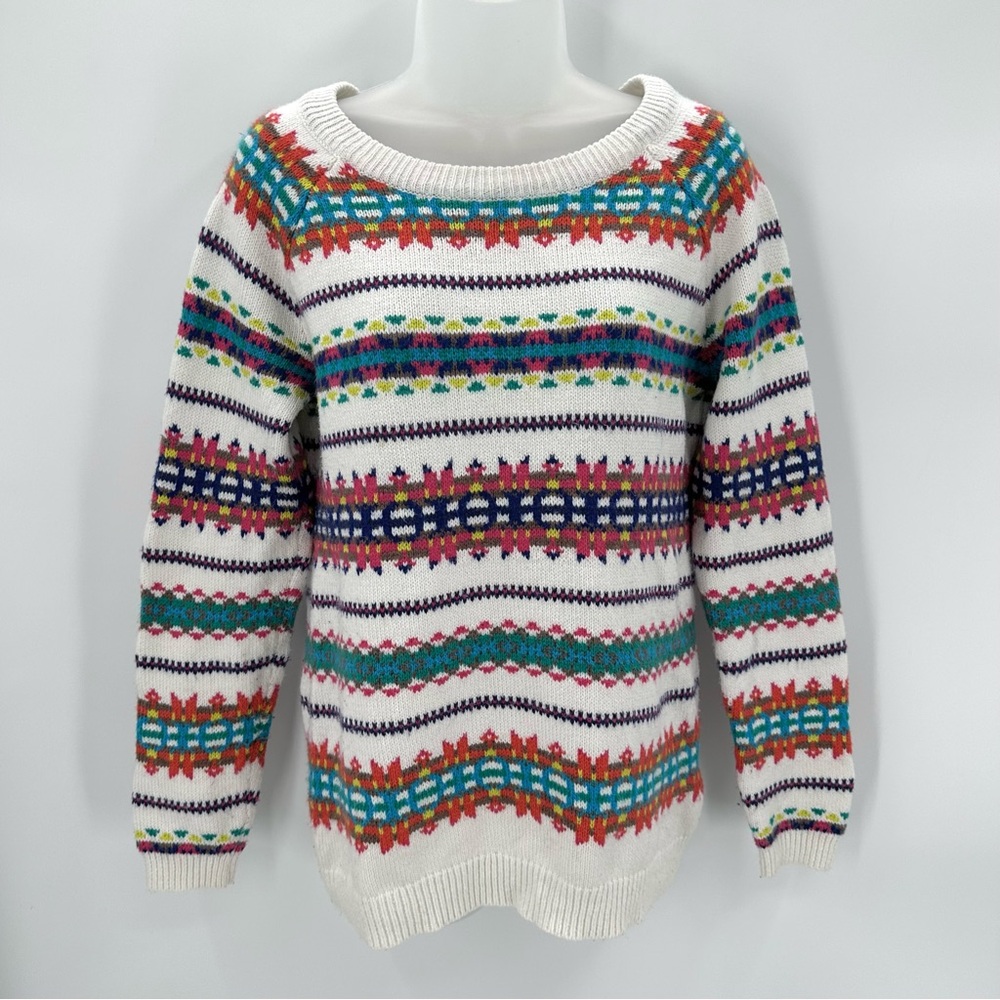 Old Navy Sweater Womens M Fair Isle Pullover Multicolor Cozy Crew Neck Nordic